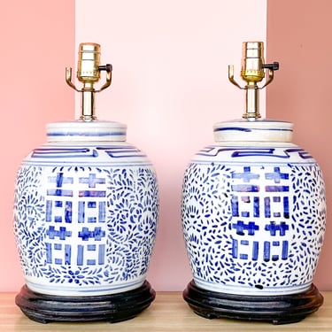 Pair of Blue and White Ginger Jar Lamps