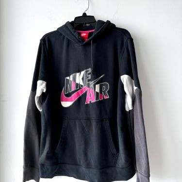 Vintage 90s NIKE Air Hoodie Pullover Black Pink Check Retro Mens Large 