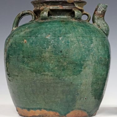 Antique Chinese Green Glazed Ceramic Wine Ewer Jug Pottery Vessel 