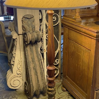 Hand Carved Wood Floor Lamp w Inlays