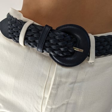 Vintage Navy Woven Leather Belt
