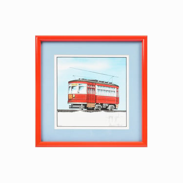 Vintage George Sperl Print on Paper from Watercolor Painting Train Car Streetcar Tramway 