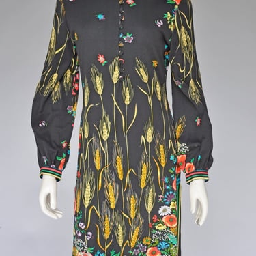 1970s Maurice novelty print floral dress S/M 