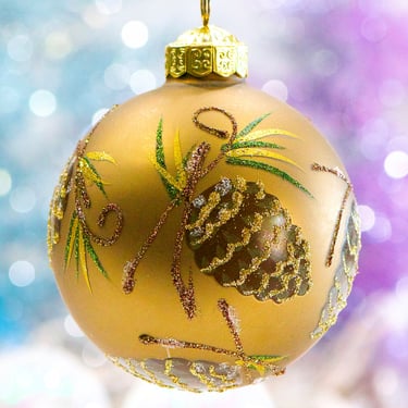 VINTAGE: 3.25" Hand Decorated Acorn Specialty Glass Ornament - Holiday - Christmas - SKU 