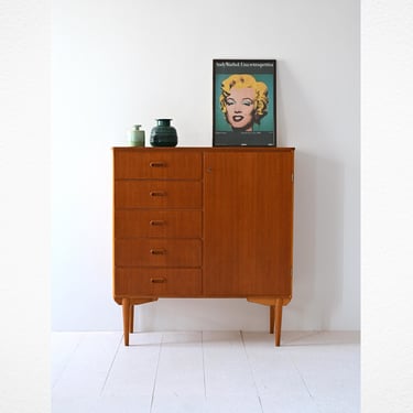 Vintage 1960s Scandinavian Teak Cabinet with Door and Drawers, Mid-Century Modern Storage Unit 