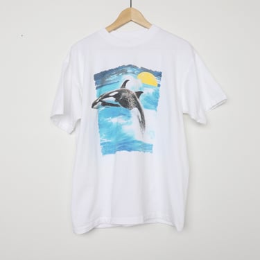 vintage orca WHALE frolicking PACIFIC NORTHWEST whale watch t-shirt top size large vintage shirt - size large 