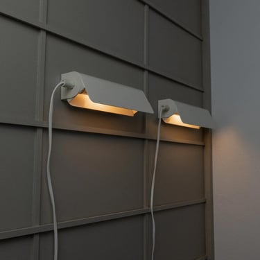 2 Vintage Fister wall lamps by Design Light - white metal minimalist - Denmark 1980s - Stylish reading lights swivelling, gift 