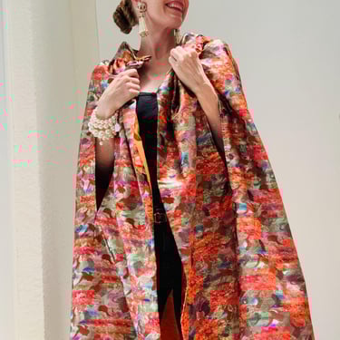 60s Vintage Metallic Cape Brocade Rainbow Gold Wedding Party  Cape 60s Wedding Opera Evening Jacket Victoria Royal Orange Gold Cape 