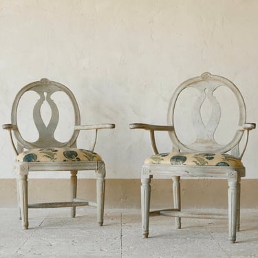 Pair of 18th C. Swedish Blue Model Armchairs