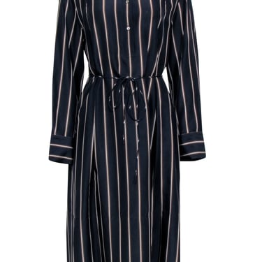 Vince - Navy & Brown Striped Long Sleeve Shirt Dress Sz L