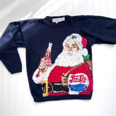 Christmas sweater 90s vintage Eagle's Eye Pepsi Santa rare hand knit sweater 