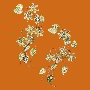 Vintage Homco Metal Wall Decor Retro 1970s Mid Century Modern + Gold Metal + Daisy Flowers and Leaves + Set of 2 + Wall Decoration + Decor 