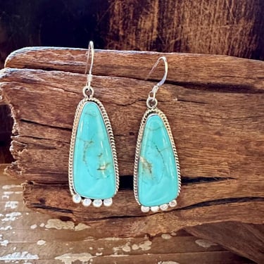 SLICE OF TURQUOISE Sterling Silver Earrings | Handcrafted Jewelry | Light Blue Turquoise Silver Beads | Navajo, Southwestern Jewelry 