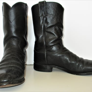 Vintage Justin Bullhide Roper Cowboy Boots, Black Leather, Size 8 1/2D  Men 