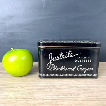 Justrite Dustless Blackboard Crayons chalk tin - vintage storage 