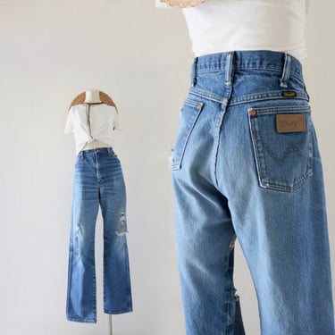 destroyed wrangler jeans - 32 - vintage 90s y2k western cowgirl cowboy blue jean denim size large womens jeans 