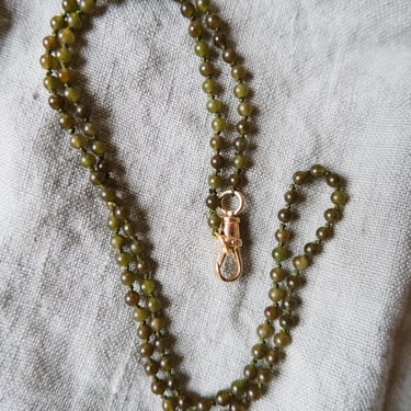 Nephrite Jade Beaded Necklace with 14K Solid Gold Albert Swivel Clasp 