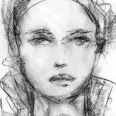 Expressive Female Portrait Painting - Loose Style Charcoal Portrait - Black and White Art - Art Gifts - 9x12 - Ready to Frame - Charcoal 