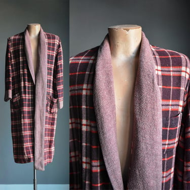 Vintage Plaid Beacon Blanket Robe / True Vintage Maroon Plaid Beacon Robe / Vintage Beacon Robe Small / 1940s Beacon Robe Small 