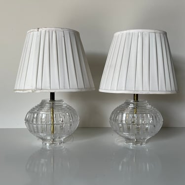 Vintage French - Style Cut Glass Small Table Lamps - a Pair 