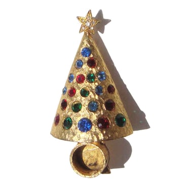 Vintage Hattie Carnegie Press ‘n Glow Christmas Tree Brooch Pin – Book Piece 