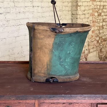 Antique Folding Canvas Water Bucket CB&Q Railroad 