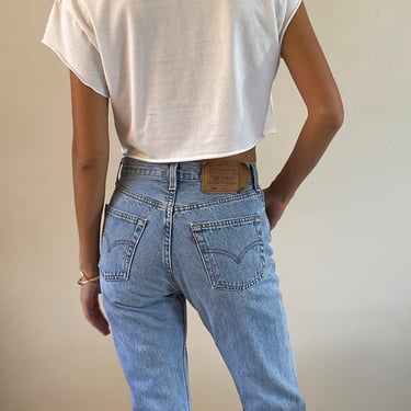 27 Levis 501 jeans / vintage high waisted faded worn in boyfriend button fly for women Levis 501 jeans made USA | small size 26 / 27 