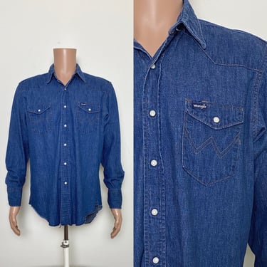 Vintage 1980s Wrangler Denim Shirt 80s Western Pearl Snap 