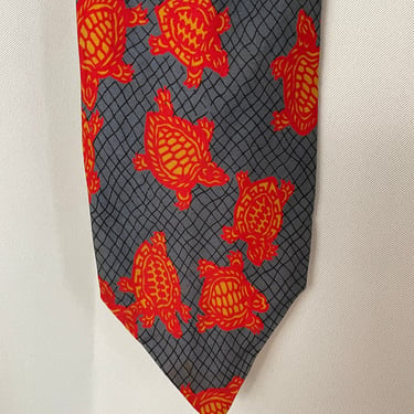 70s vintage Turtle Necktie Red Grey Gray Gift for Him 