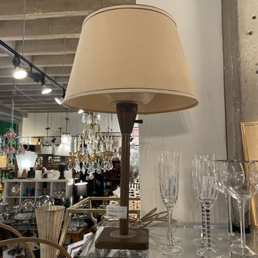 Mid Century Brown Metal Lamp With Cream Shade