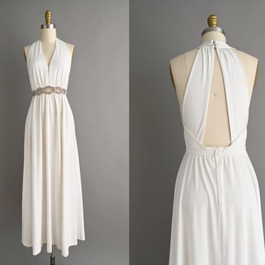 vintage 1960s Dress | Gorgeous Lee Jordan White Rhinestone Cocktail Party Wedding Dress | Medium 