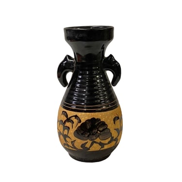Small Chinese Ware Black Brown Glaze Ceramic Bird Vase Display Art ws3029E 