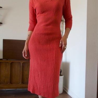Vintage 40's 50's Alberia Original 100% Wool Chenille Knit Dress 