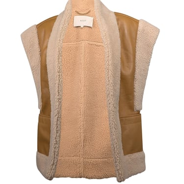 A.L.C. - Tan Faux Leather Vest w/ Wool Blend Trim Sz XS