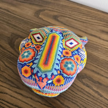 HUICHOL Mexico fine Folk Art bead Jaguar sculpture 