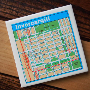1981 Invercargill New Zealand Vintage Map Coaster. City Map. Invercargill Gift. New Zealand Map. NZ South Island. World Traveler Gift. 