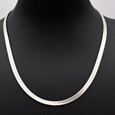 80's minimalist 925 silver herringbone necklace, simple classic double-sided sterling rocker chain 