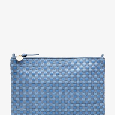 Flat Clutch w/ Tabs - Light Blue Woven Checker