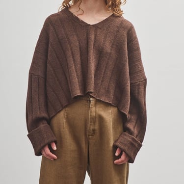 7115 by Szeki Oversized Ribbed V-Neck, Brown