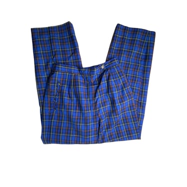 Vintage Women's Pendleton Blue Plaid Wool Pants, Made in USA, Size 12 