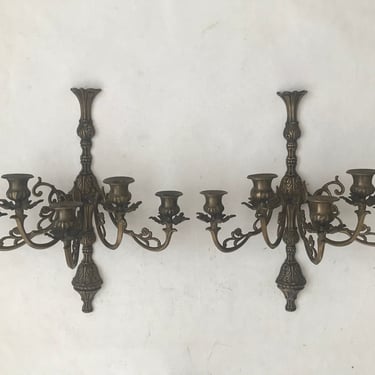 Vintage Baroque Style Large Brass Ornate Five Candle Candelabra 