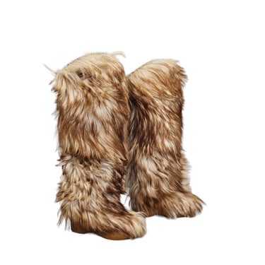 Knee shaggy women yeti boots Winter real goat fur Yeti boots Long fur boots