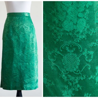 Vintage Green Brocade Sheath Skirt 