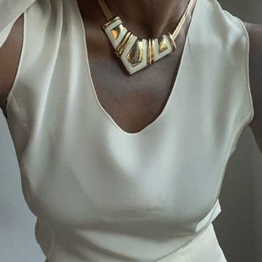 vintage bold chain link ornate goldtone enamel statement necklace 