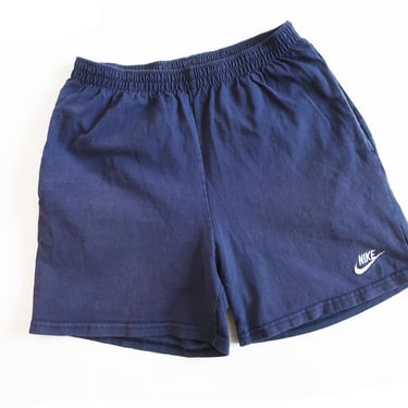 NIKE shorts / cotton shorts / 1990s NIKE Swoosh navy blue elastic waist cotton shorts Medium 