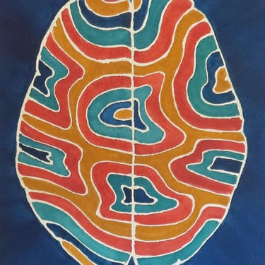 Meandering Paths Brain -  original watercolor painting - neuroscience art 