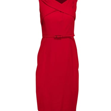 Carolina Herrera - Red Wool Sleeveless Belted Dress Sz 6