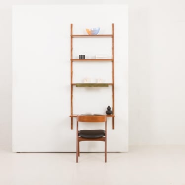 Home office teak wall unit with a desk-shelf and a lamp, Denmark, 1970s 