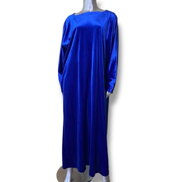 70s Miss Susan of California Velvet Maxi Dress – Royal Blue Lounge Gown – Vintage Glam Kaftan 