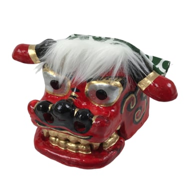 Japanese Hariko Paper Mache Shishi Dancing Lion Dog Mask Vtg Komainu Red OM87